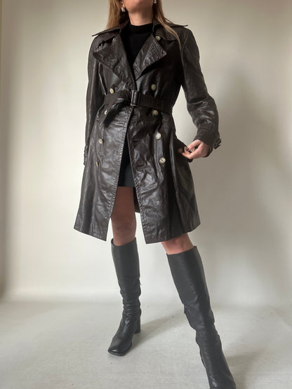 Chocolate leather trench with belt