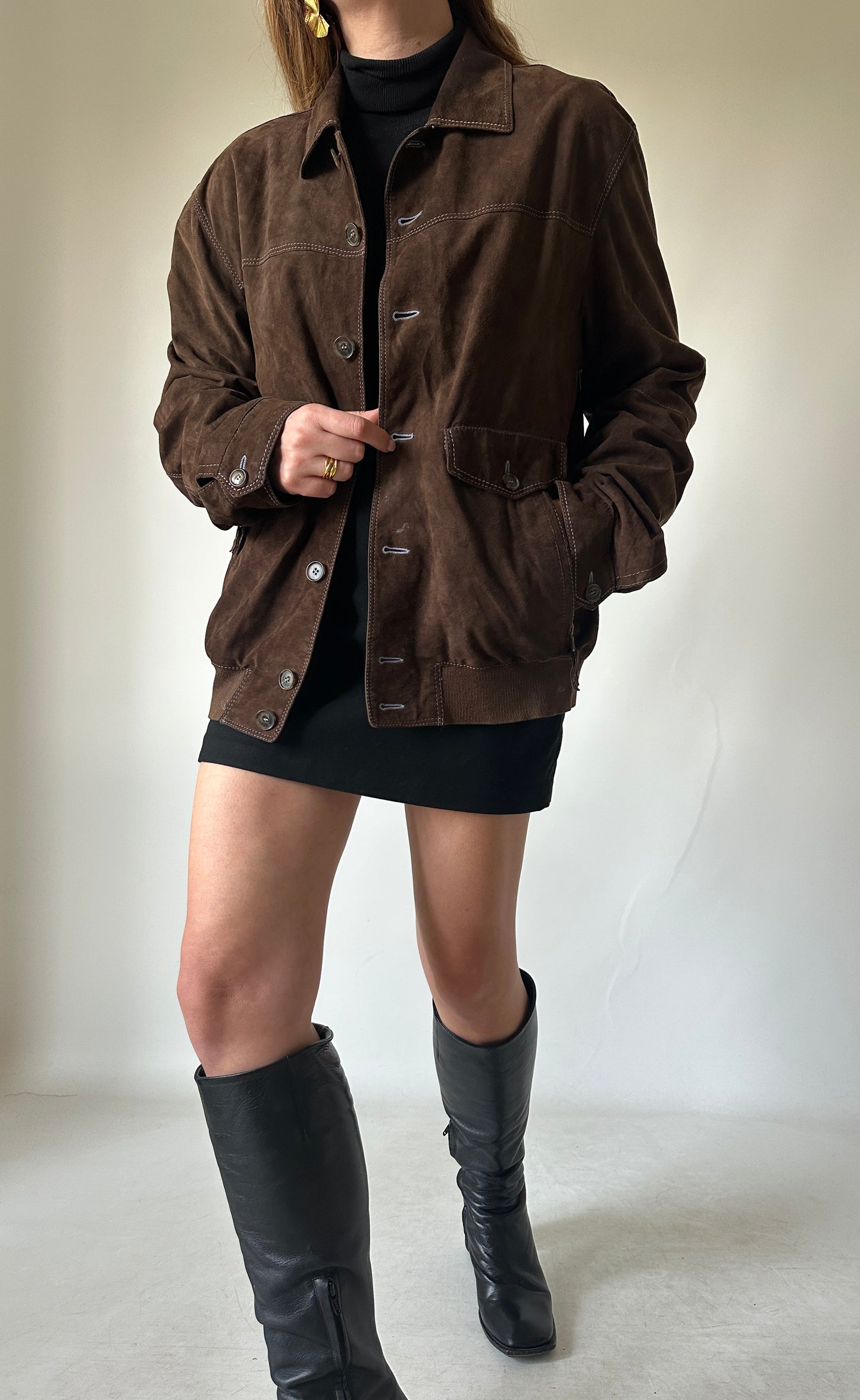Chocolate petite suede bomber