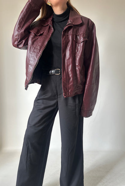 Burgundy minimal leather jacket