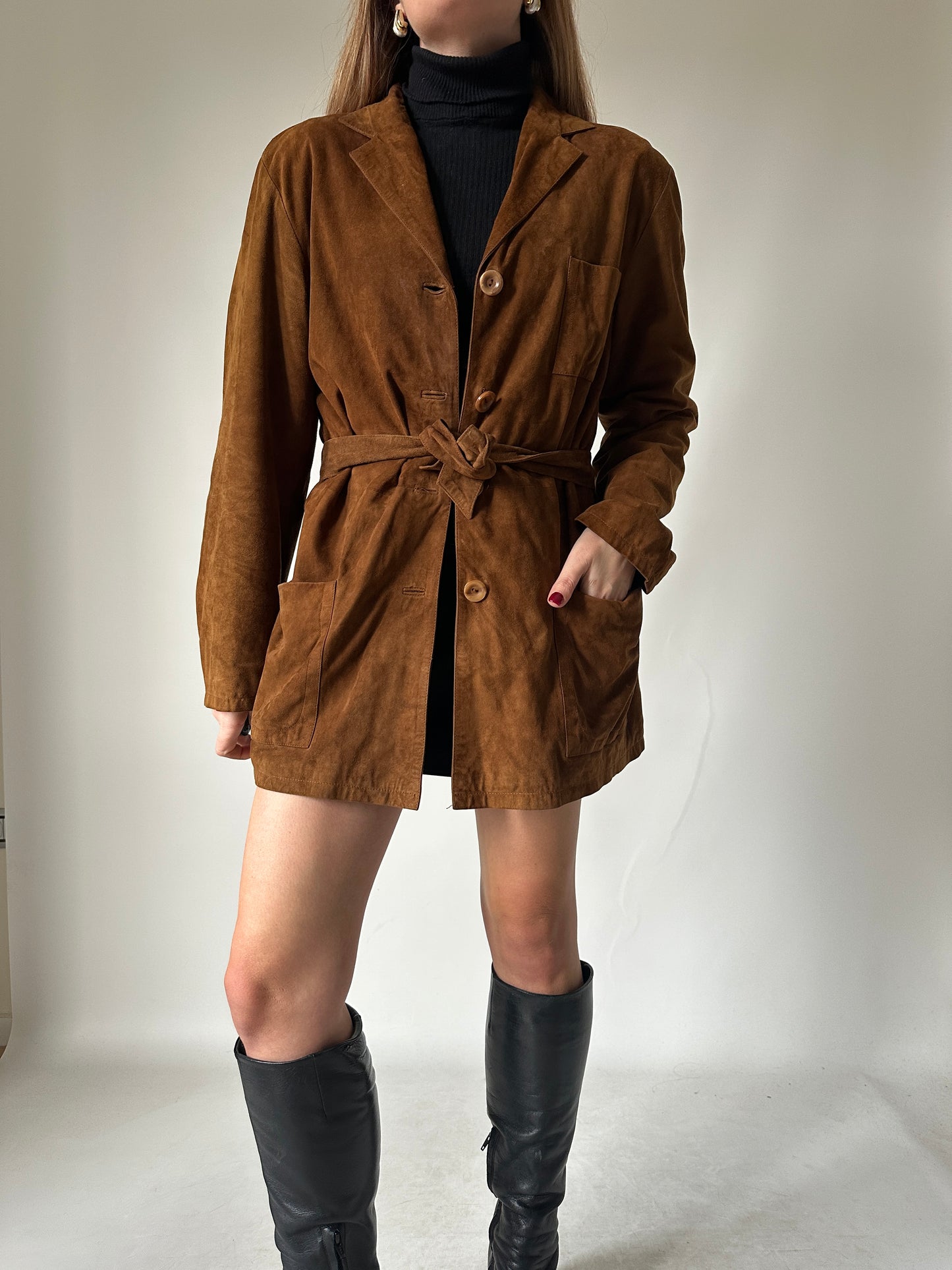 Suede petite jacket with belt