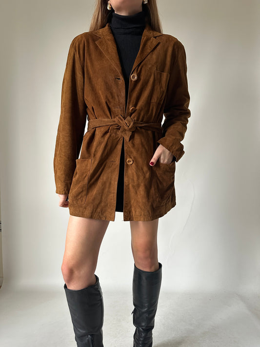 Suede petite jacket with belt