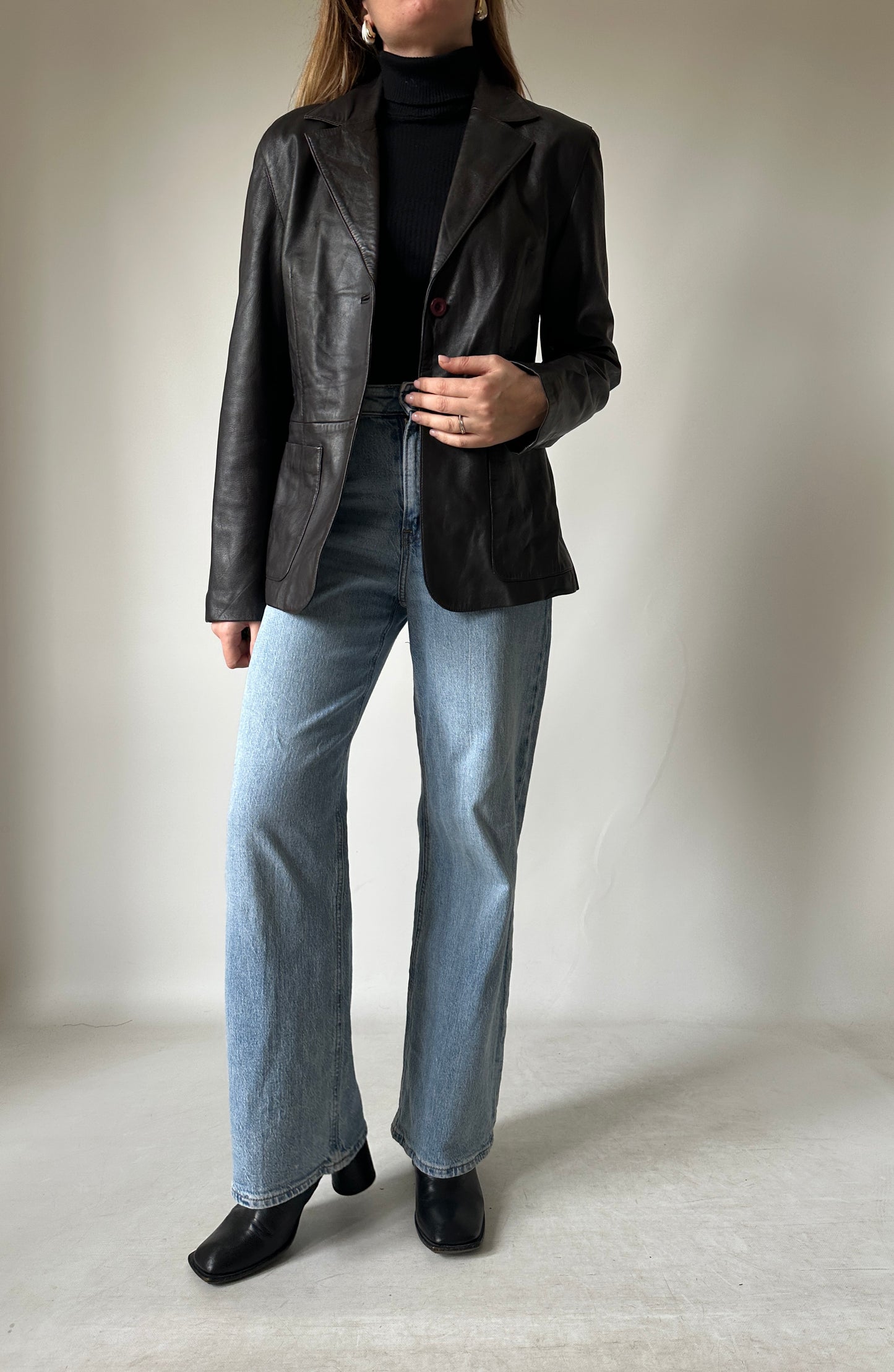 Nappa chocolate leather blazer