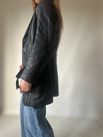 Black leather jacket with belt