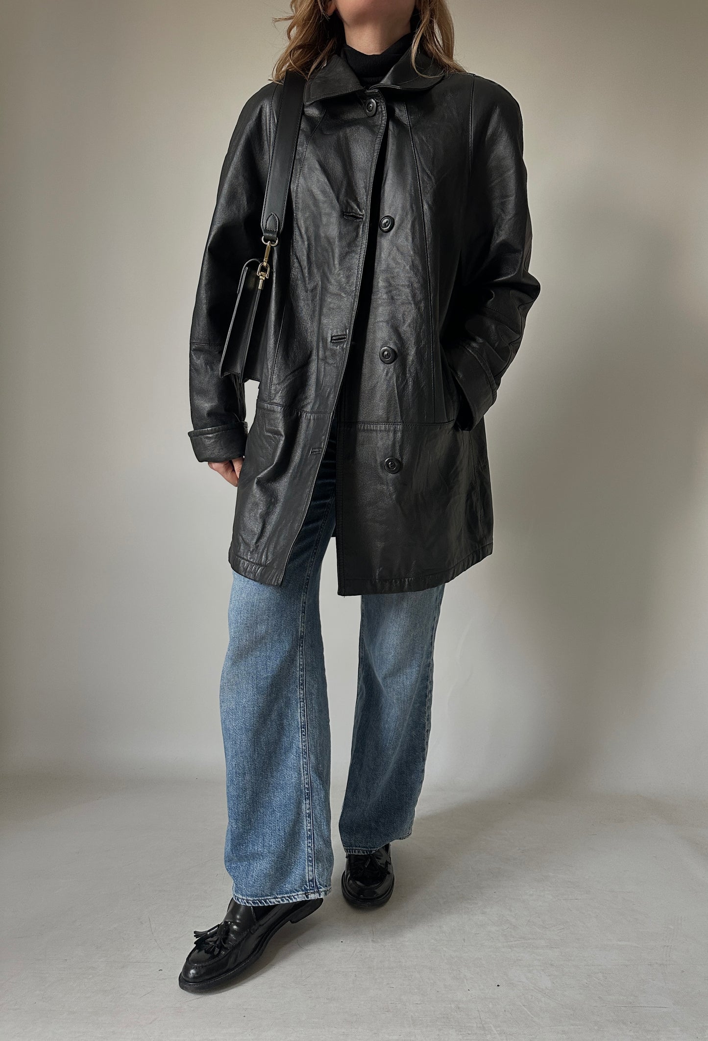 Giaccone in pelle nero