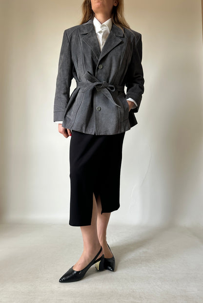 Unique grey suede jacket with belt