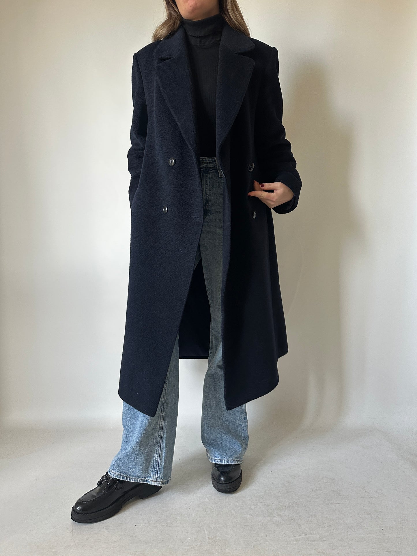 Tailored double-breast wool navy coat