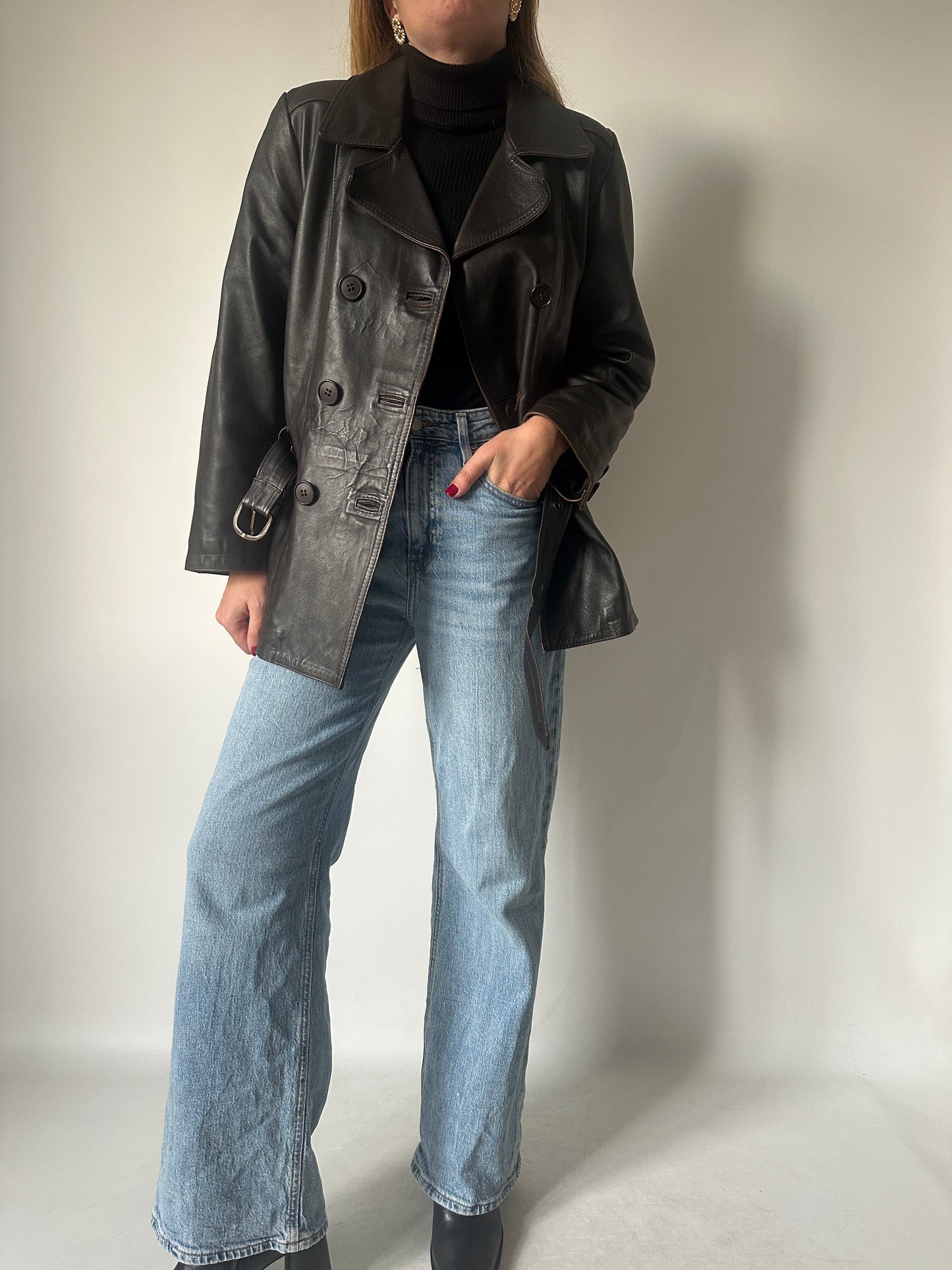 Chocolate petite leather jacket
