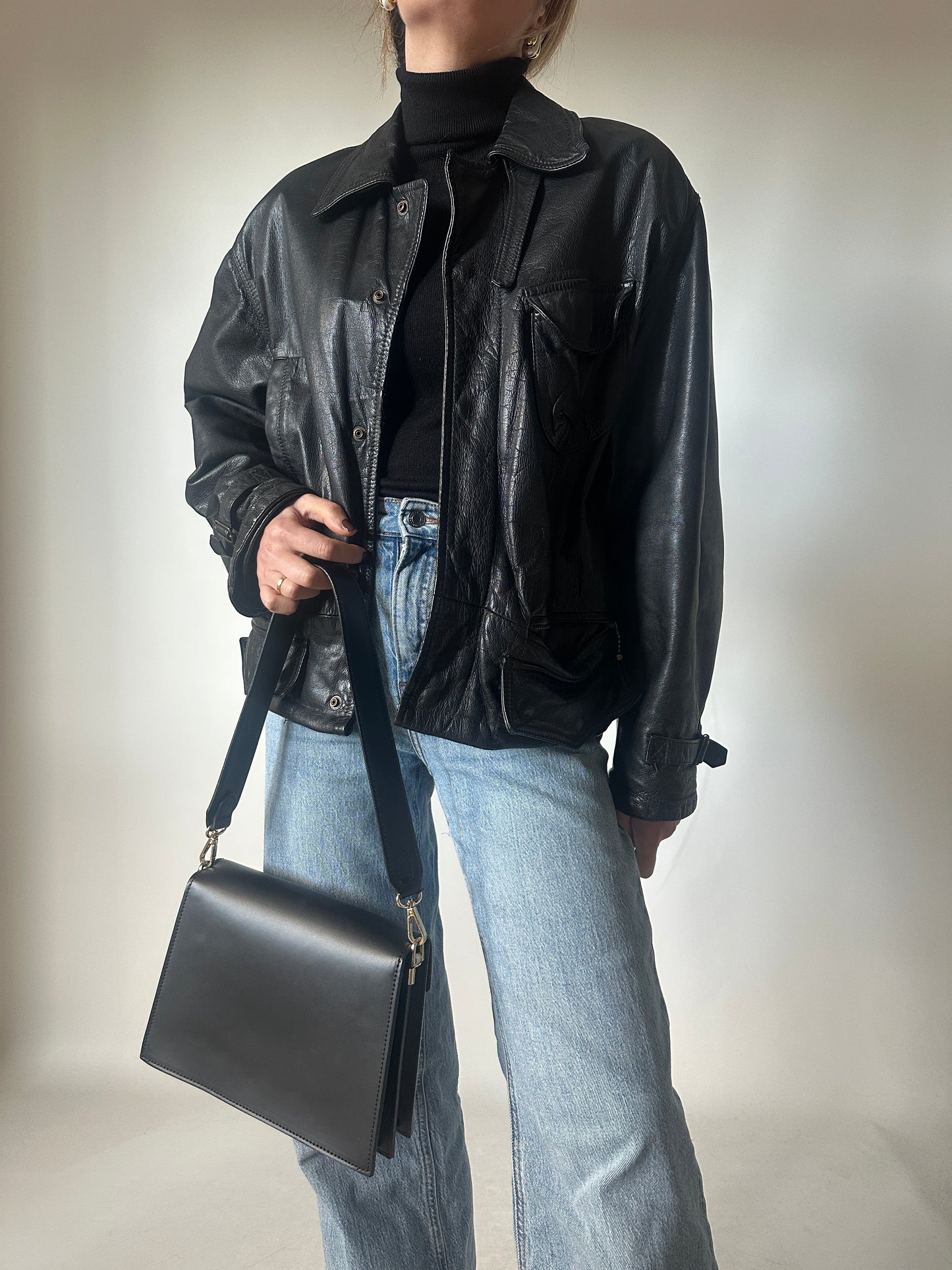 Bomber in pelle nero