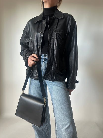 Bomber in pelle nero