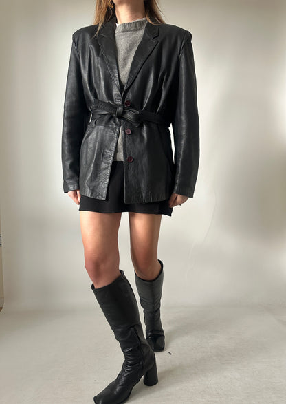 Petite leather jacket with belt