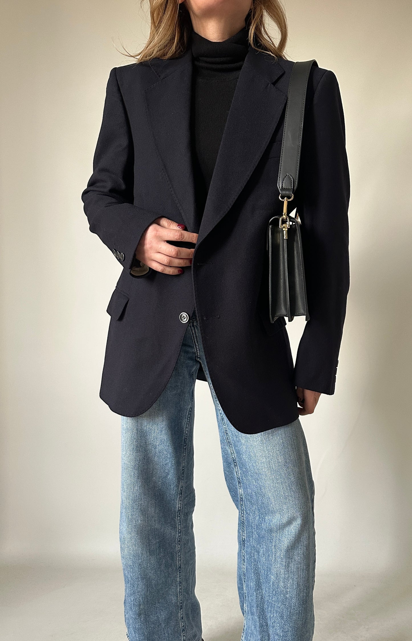 Minimal navy virgin wool blazer
