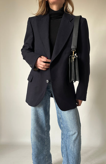 Minimal navy virgin wool blazer