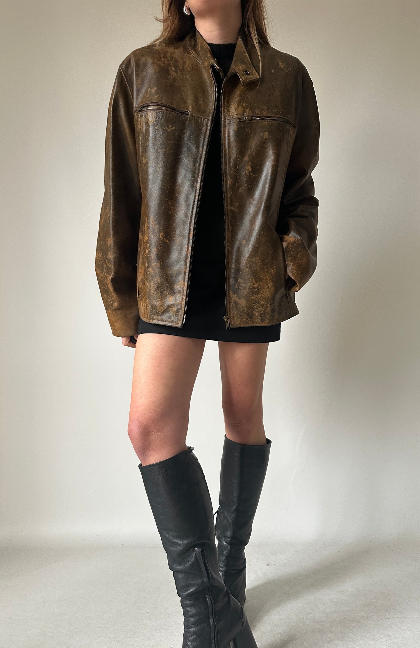 Dreamy distressed rusted leather biker