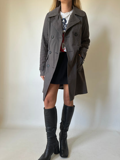 Grey slim cotton trench