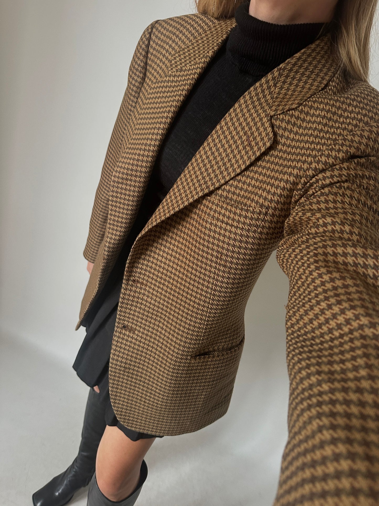 Pied de poule wool blazer coat