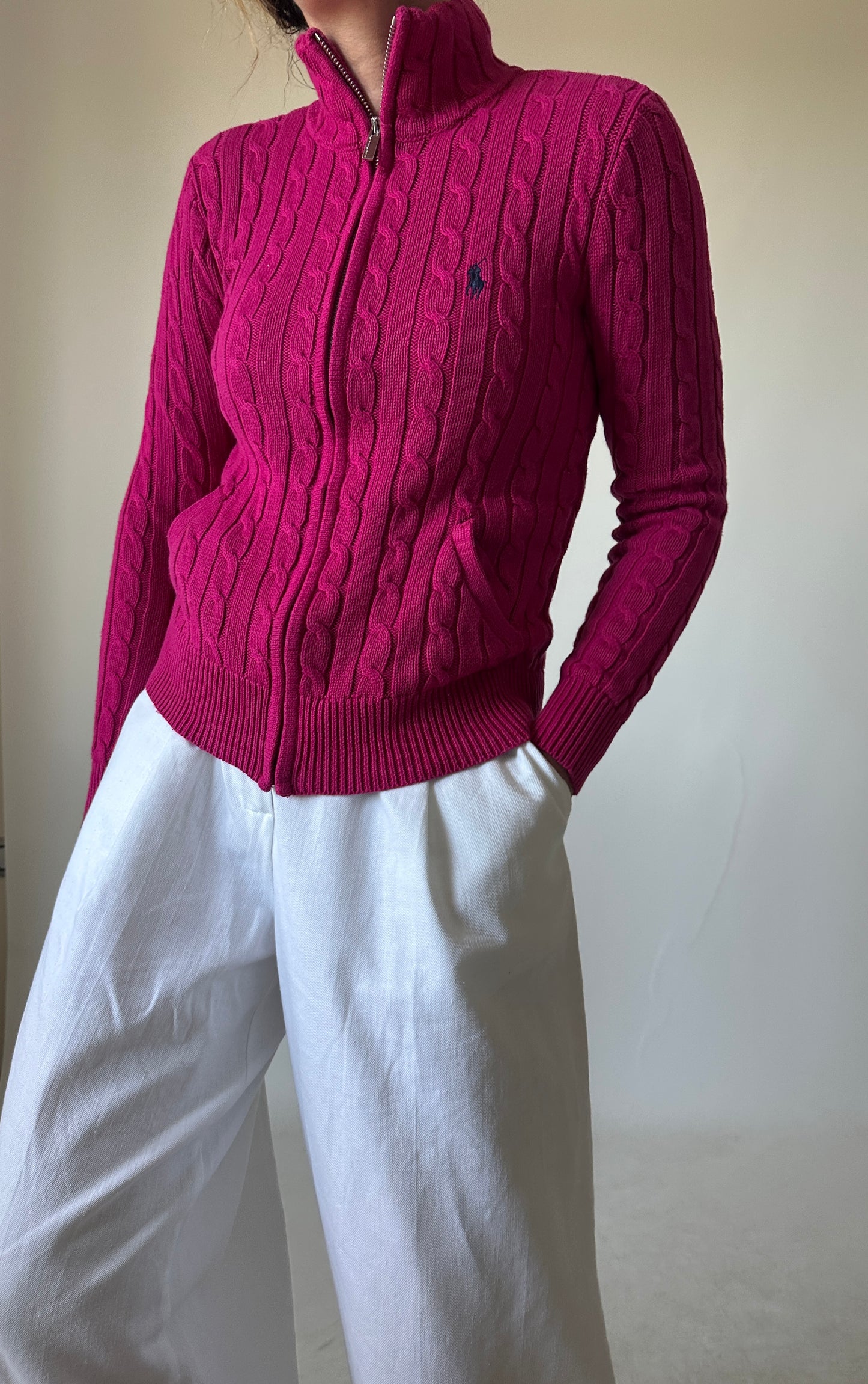 RALPH LAUREN pink cable-knit cardigan