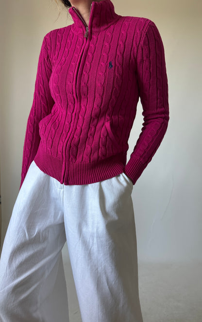 RALPH LAUREN pink cable-knit cardigan