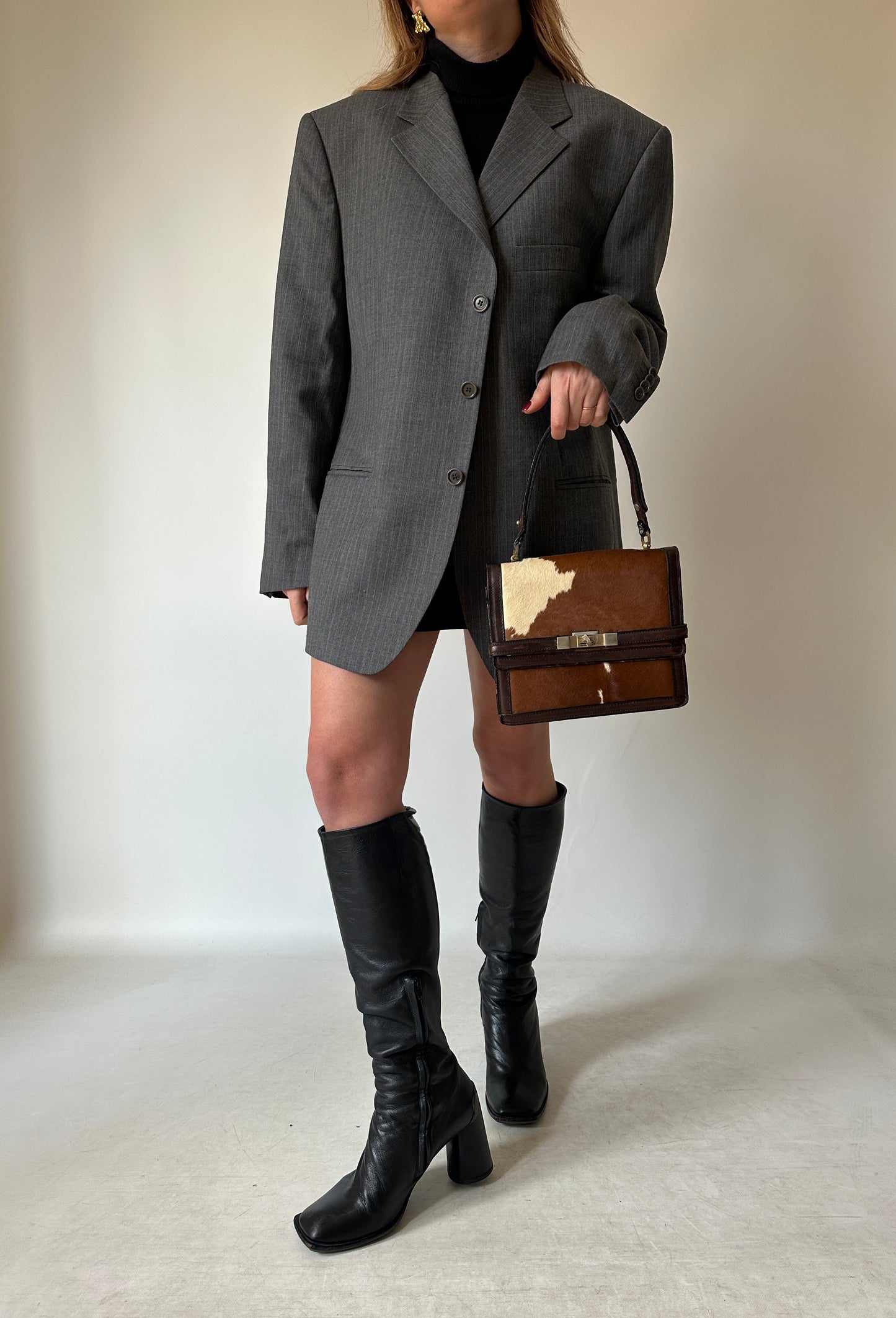 LEBOLE oversize light wool grey blazer