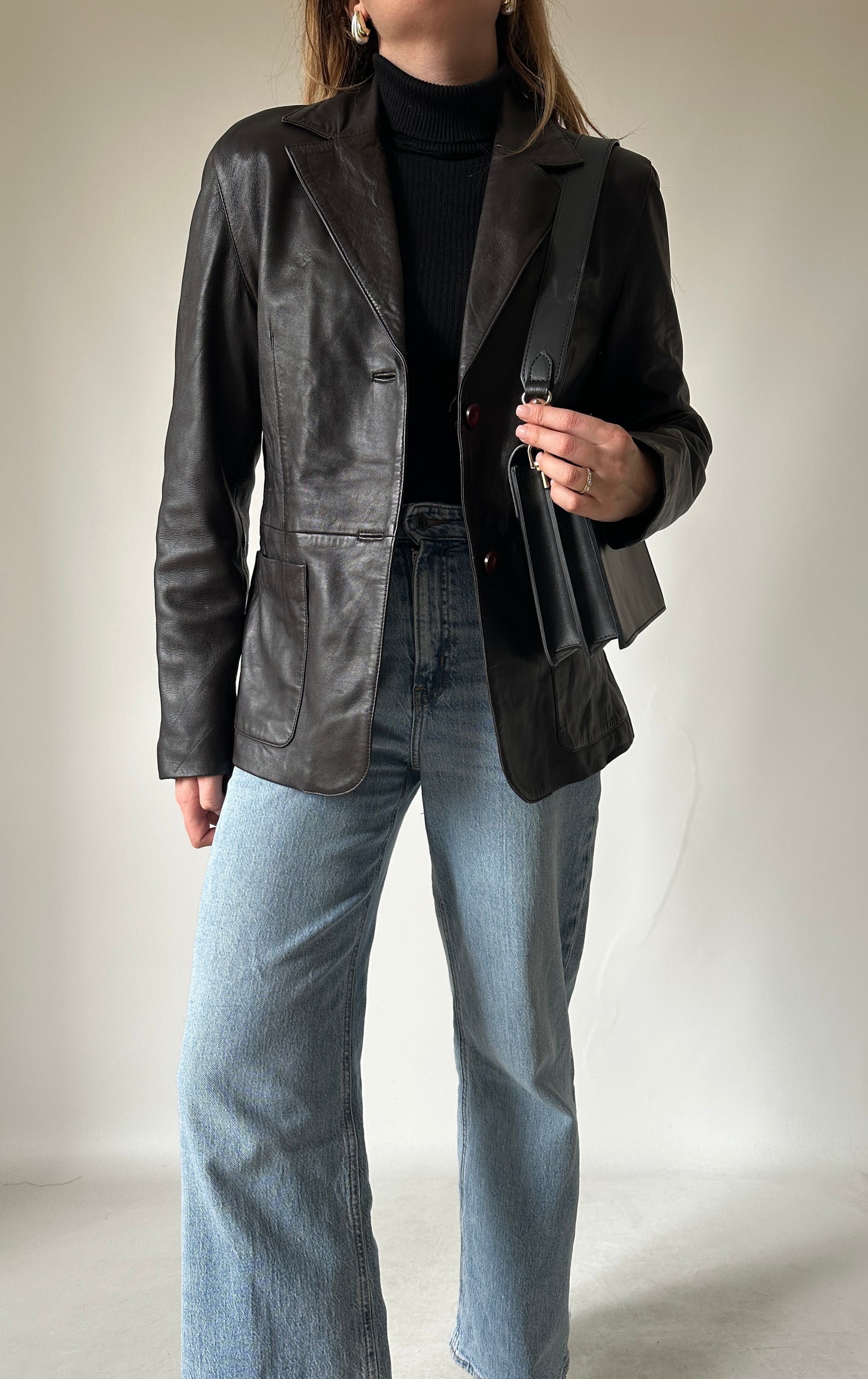Nappa chocolate leather blazer