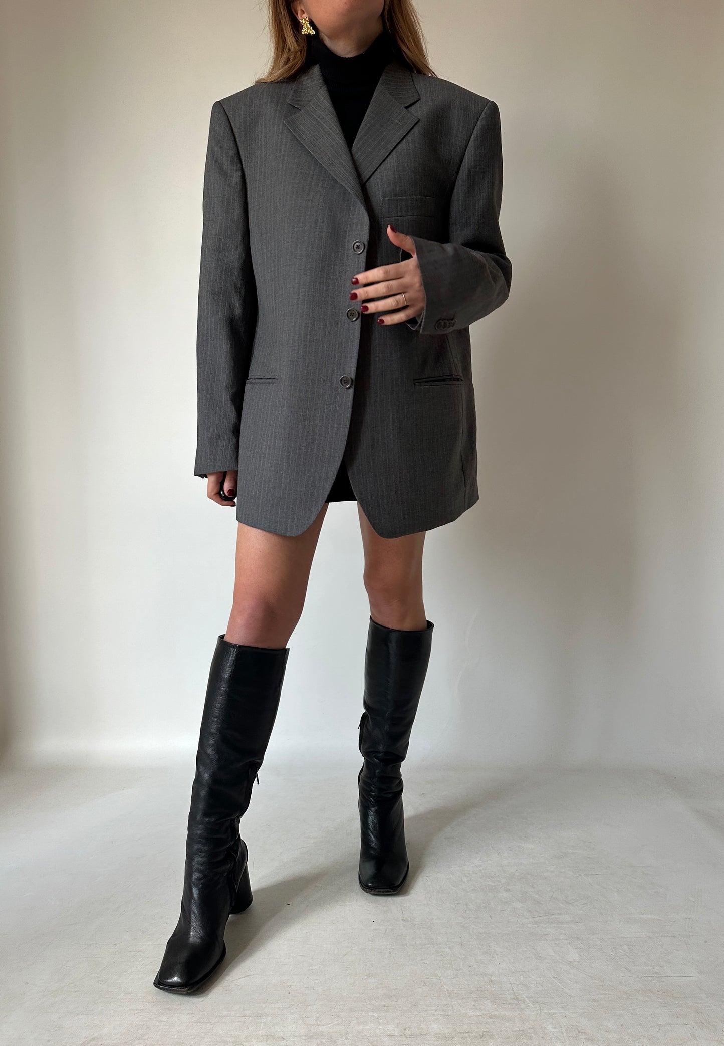 LEBOLE oversize light wool grey blazer