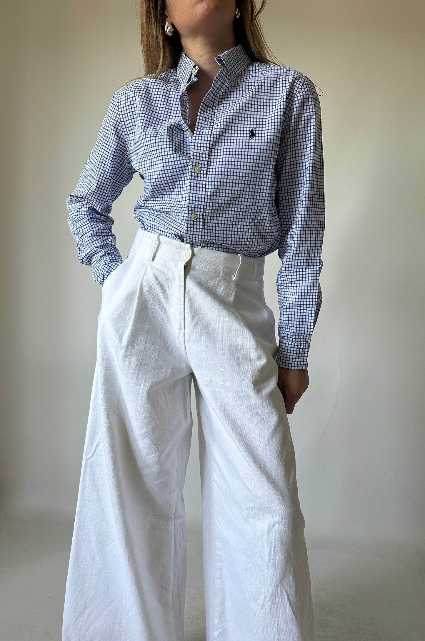 RALPH LAUREN vichy blue shirt - nuova