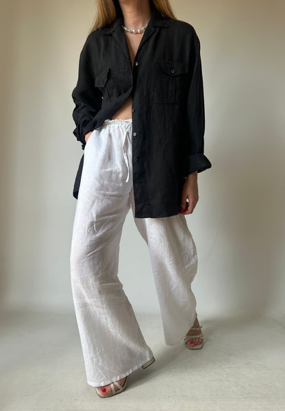 Black oversize 100% linen shirt