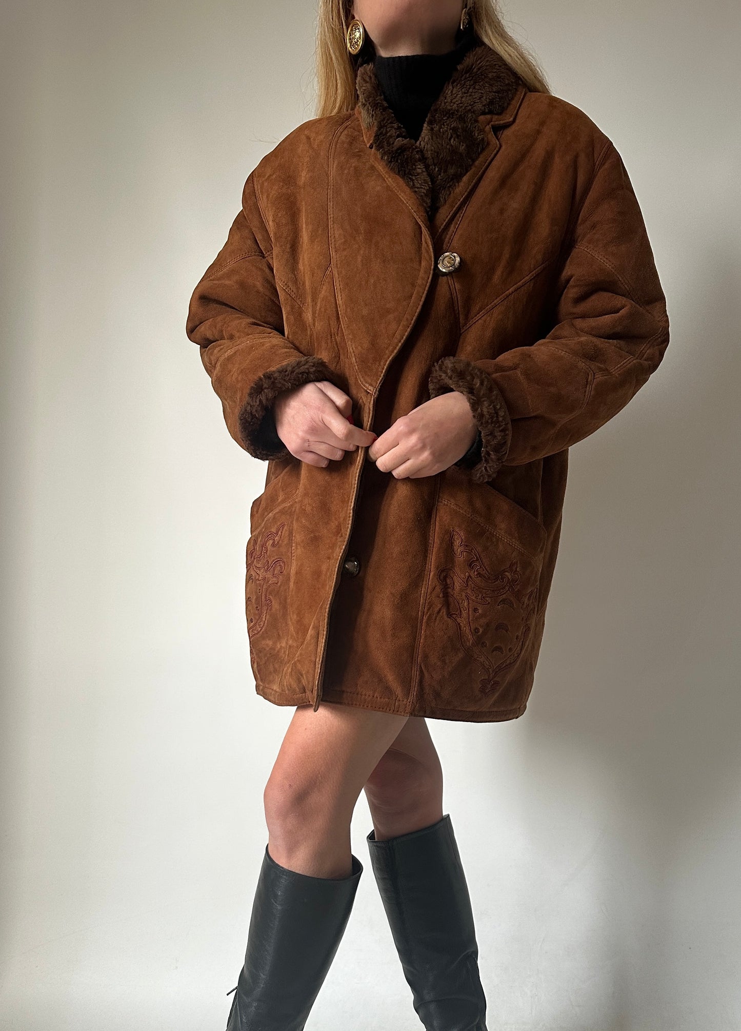 Shearling caramello con ricami - taglia 42