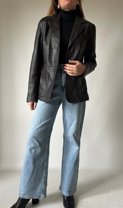Nappa chocolate leather blazer
