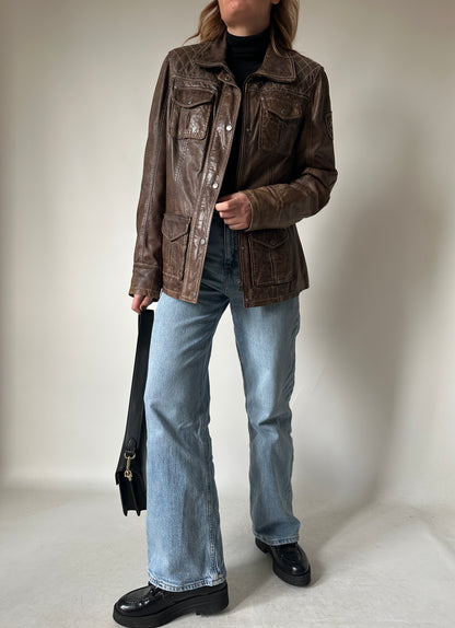 Distressed brown leather jacket