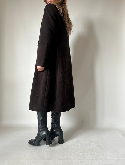 Cappotto haute couture in lana cioccolato
