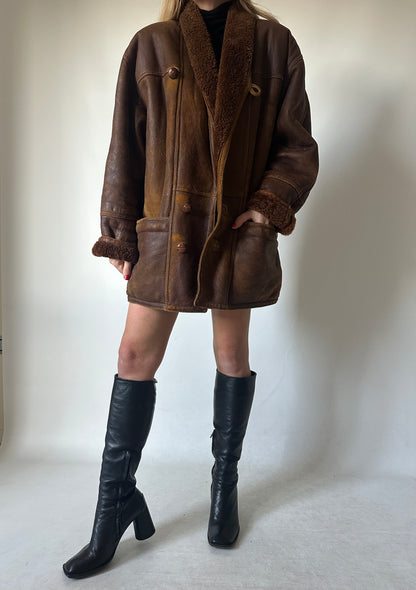 Unique distressed brown Shearling