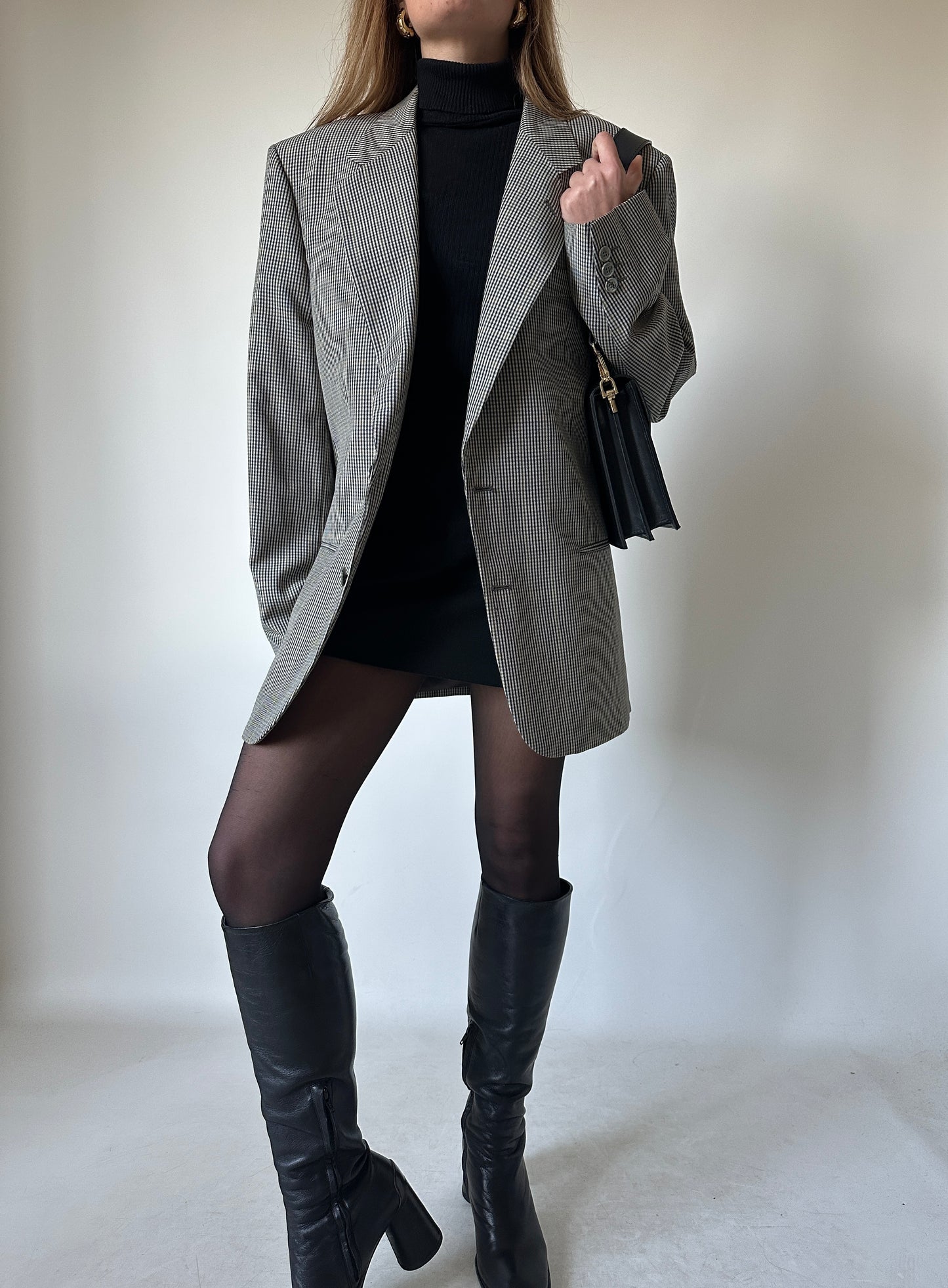 Pied de poule green oversize blazer