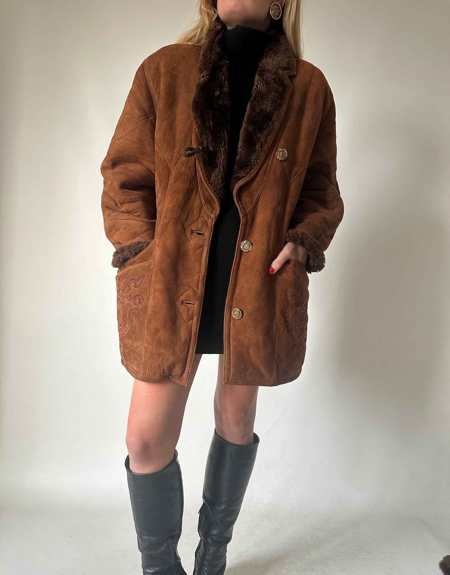 Shearling caramello con ricami - taglia 42