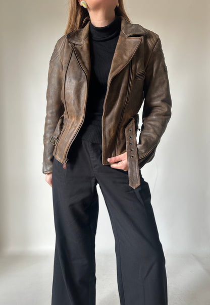 Dreamy brown distressed petite biker