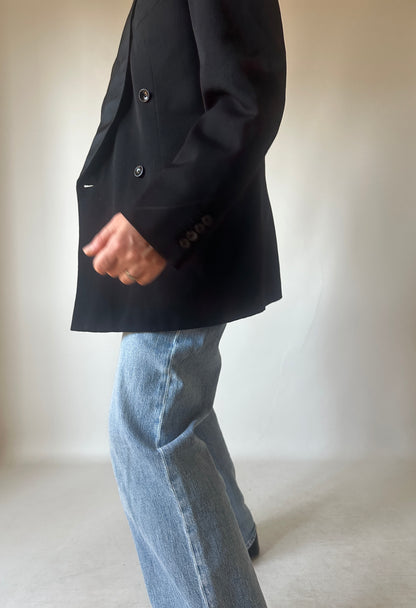Tailored black double-breast smoking blazer