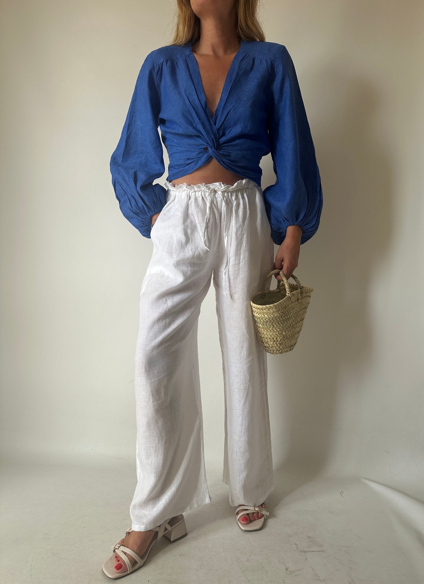 Pantalone Matilde in lino - bianco