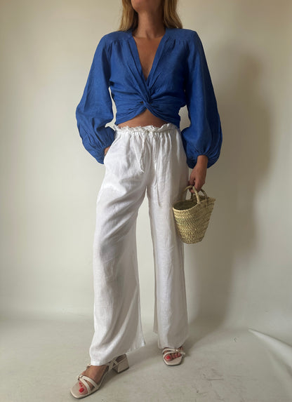 Pantalone Matilde in lino - bianco