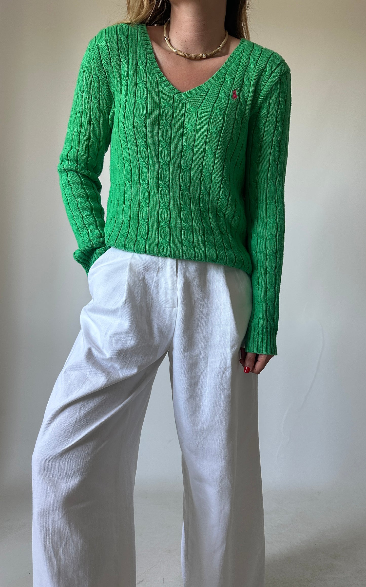 RALPH LAUREN green cable-knit sweater