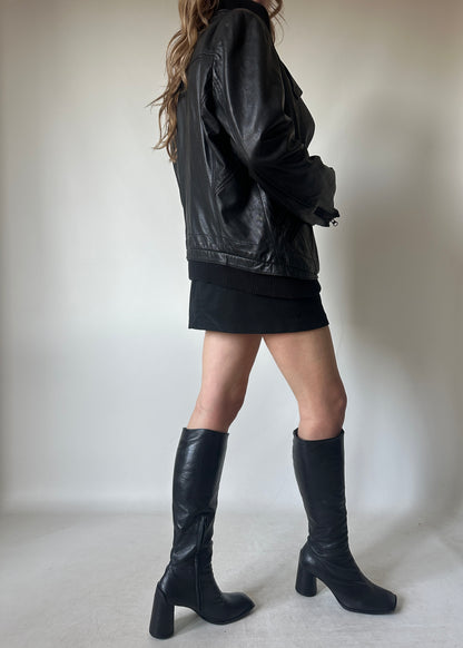 Leather black petite bomber