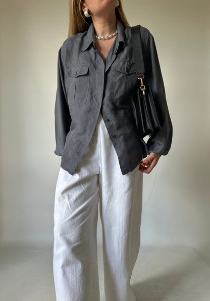 Grey oversize 100% silk shirt