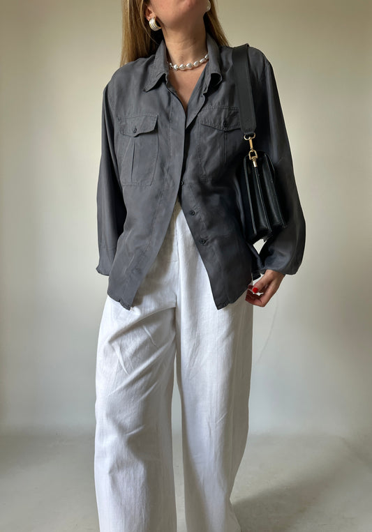 Grey oversize 100% silk shirt