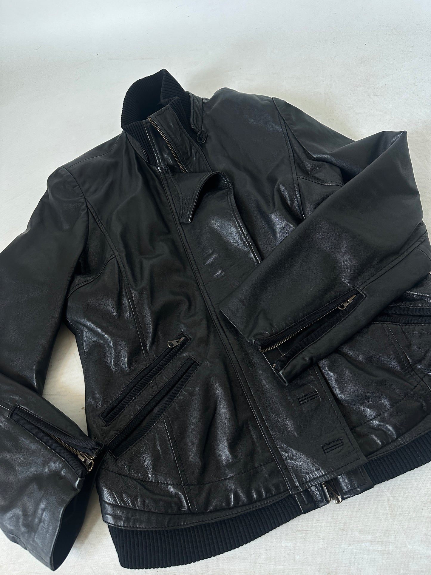Leather black petite bomber
