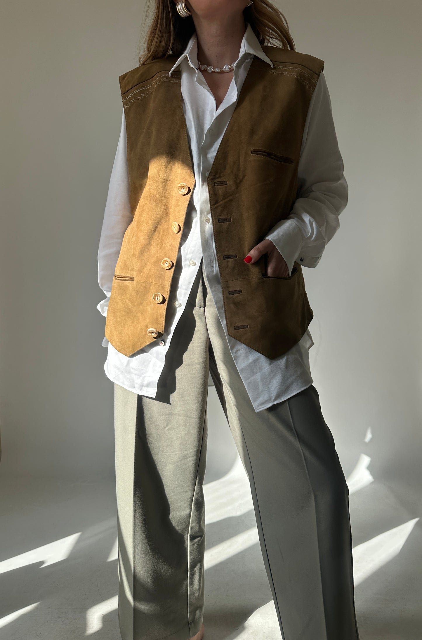 Camel suede vest