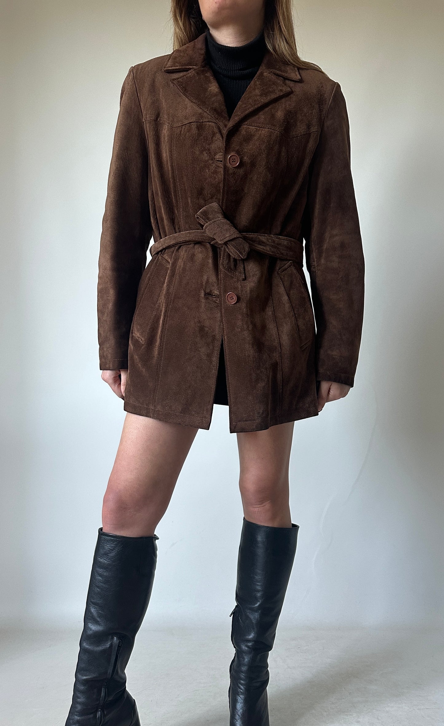 Chocolate suede jacket with belt