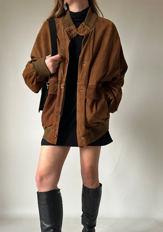 Brown suede bomber