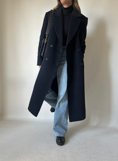 Tailored double-breast wool navy coat