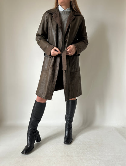 Chocolate leather trench with belt