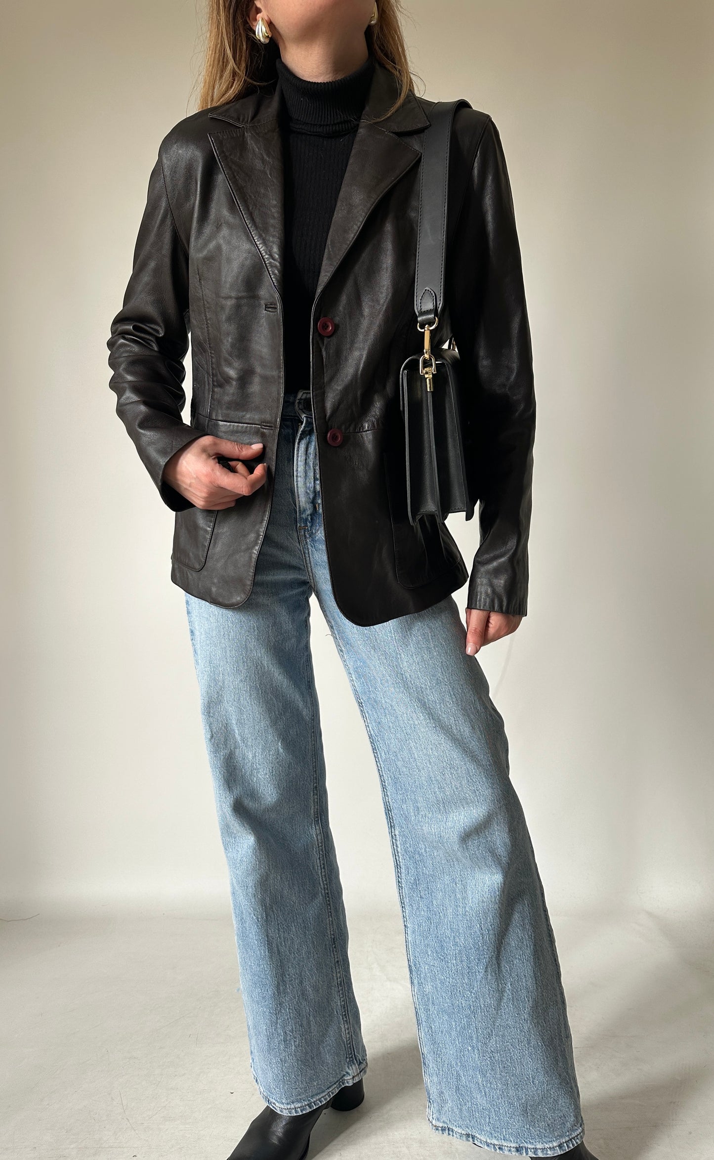 Nappa chocolate leather blazer