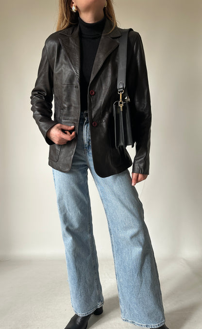 Nappa chocolate leather blazer