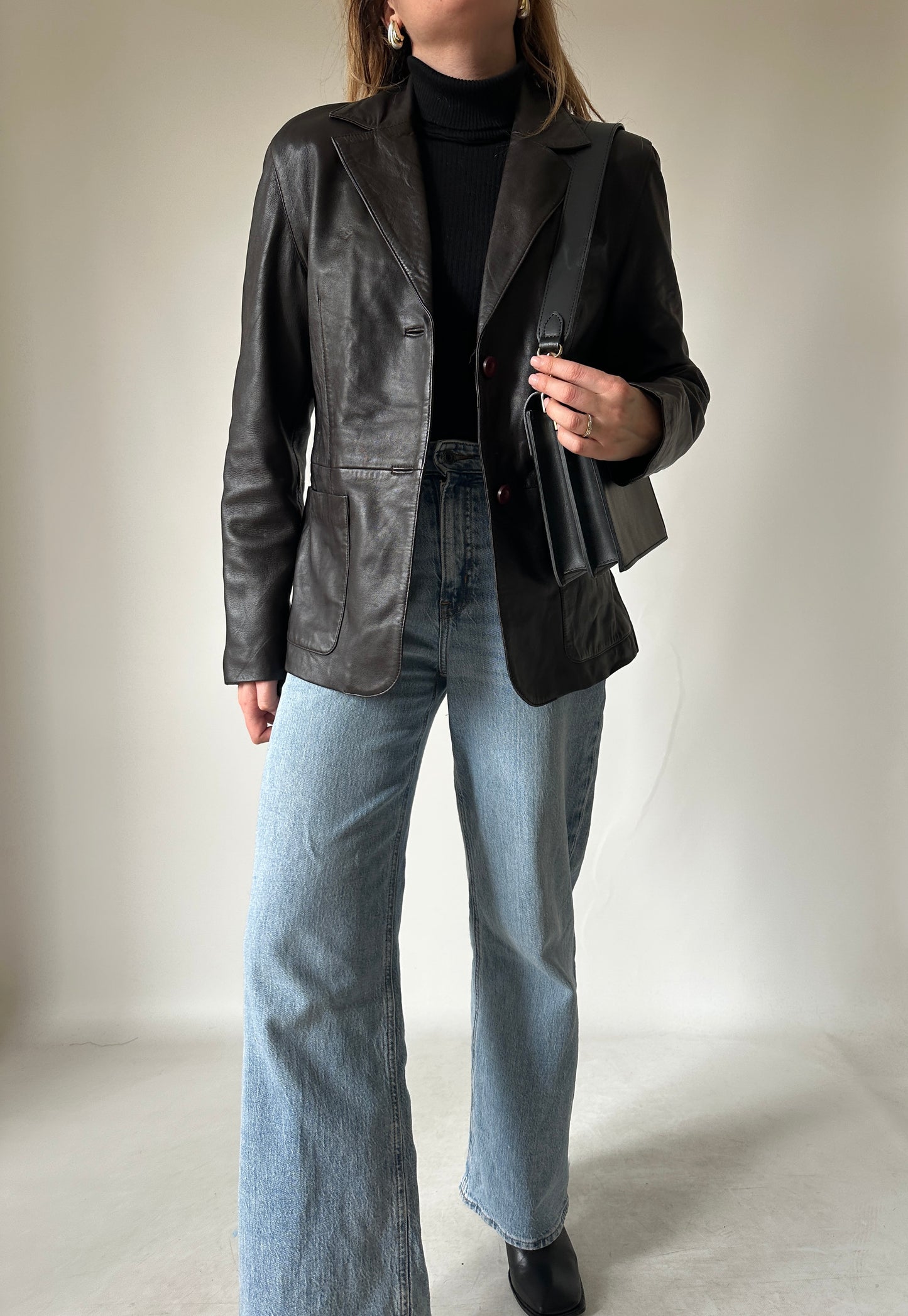 Nappa chocolate leather blazer